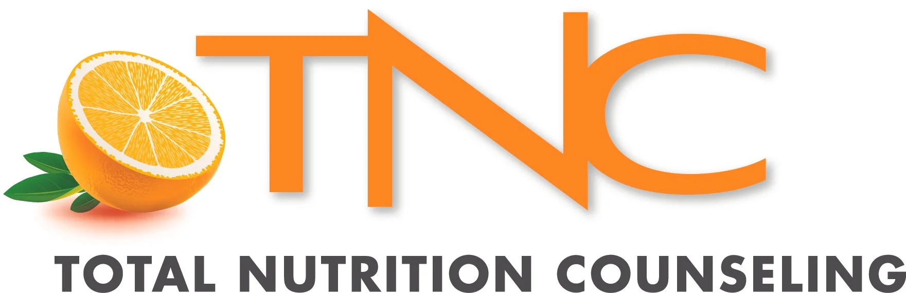 Total Nutrition Counseling (TNC) logo: an orange half with leaves beside the letters TNC