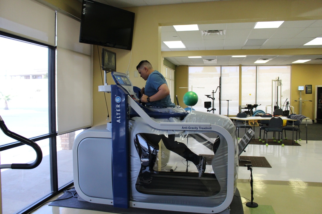 A patient walking on the AlterG anti-gravity treadmill